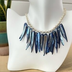 Handmade Blue Shell Statement Necklace Coastal Luxury Textured Bold Unique